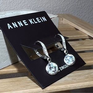 Anne Klein Silver Tone Cubic Zirconia Crystal Dangle Drop Pierced Earrings